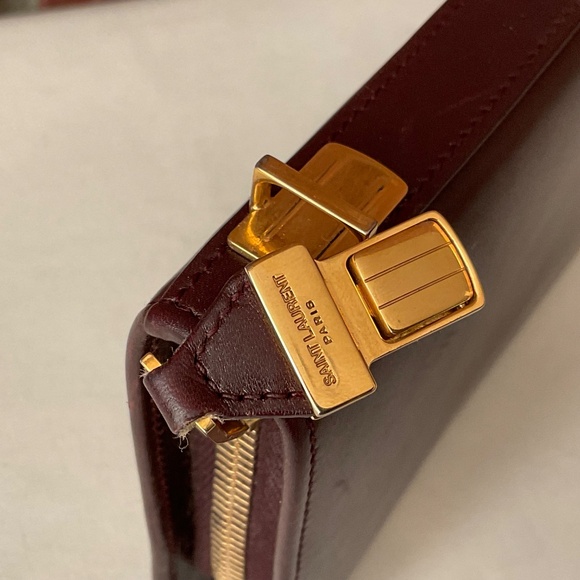 Saint Laurent Zip Around & Push Lock Closure Maroon Leather Wallet - Picture 4 of 13